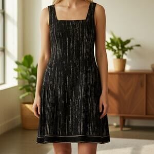 Tracy Reese 100% Silk Black White Abstract Print Size 4 Back Bow Dress